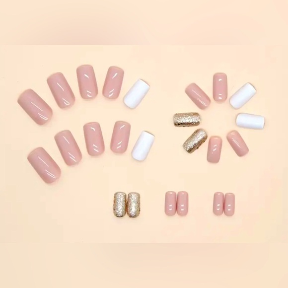 Silvery Shimmer, Pink & White Rounded Square Press On Nail Kit - Picture 3 of 3